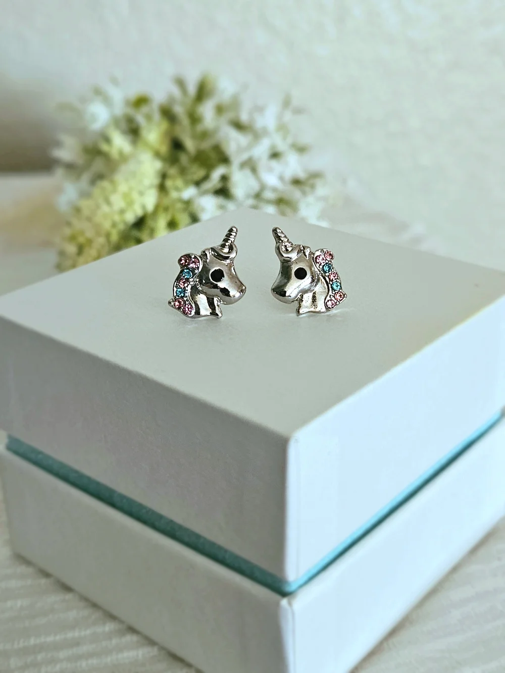 Silver Unicorn Stud Earrings